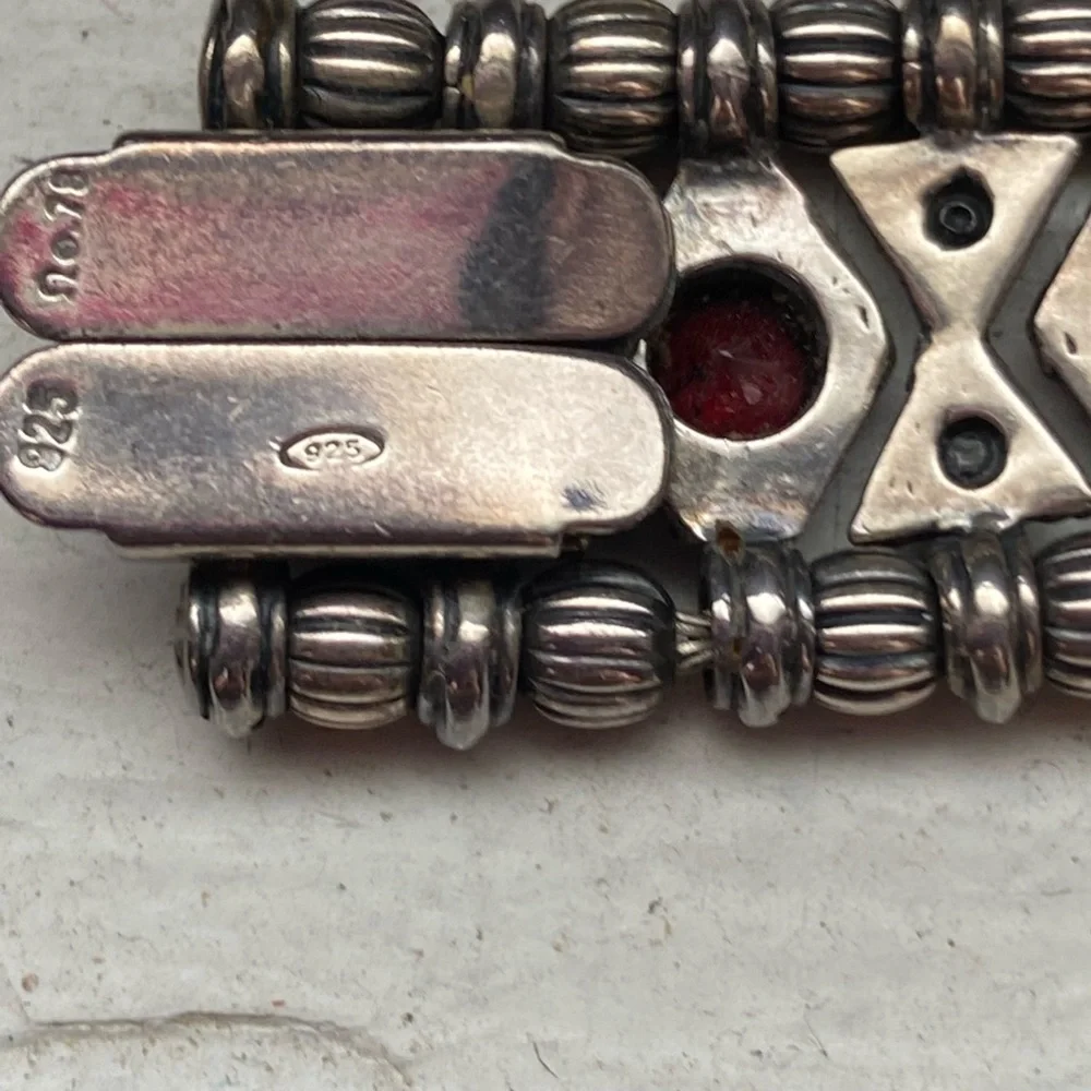 ❤️‍🔥2XHP❤️‍🔥VTG Gothic 925 Silver and Red Stone Bracelet - Picture 4 of 14
